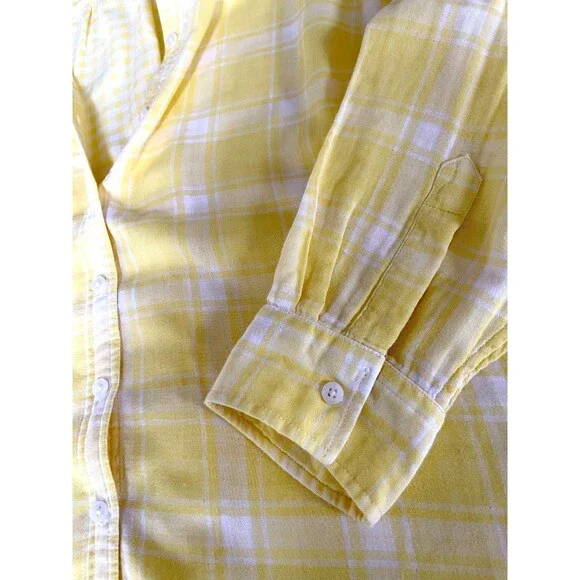 Lands End Cotton Gauze Shirt Yellow Plaid Gingham Lightweight Coastal 22W - Picture 7 of 13